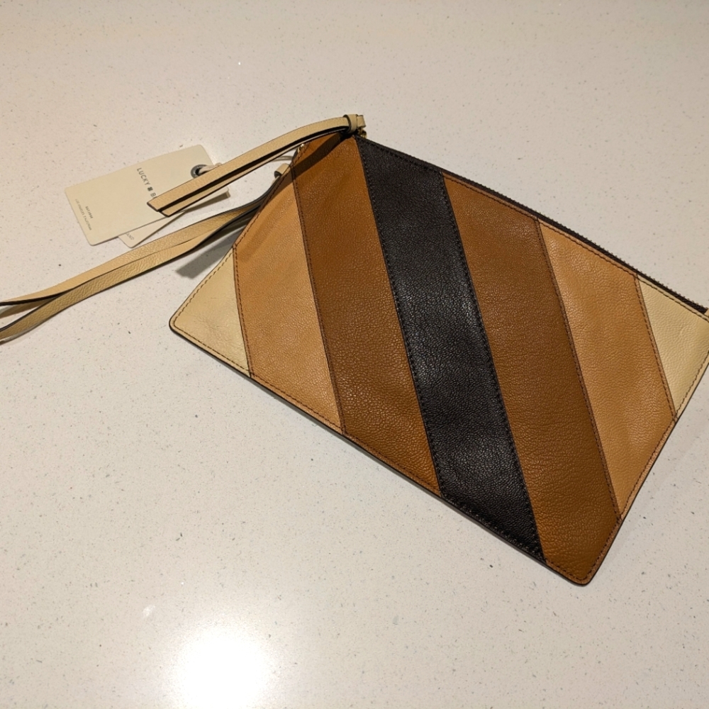Lucky Brand Neutral Stripped Clutch, New with tags, perfect condition